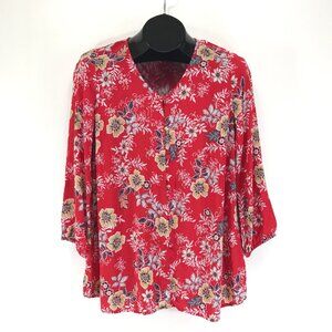J. Jill Floral Print Button Down Shirt Women's Small Tall Rayon Boho Casual